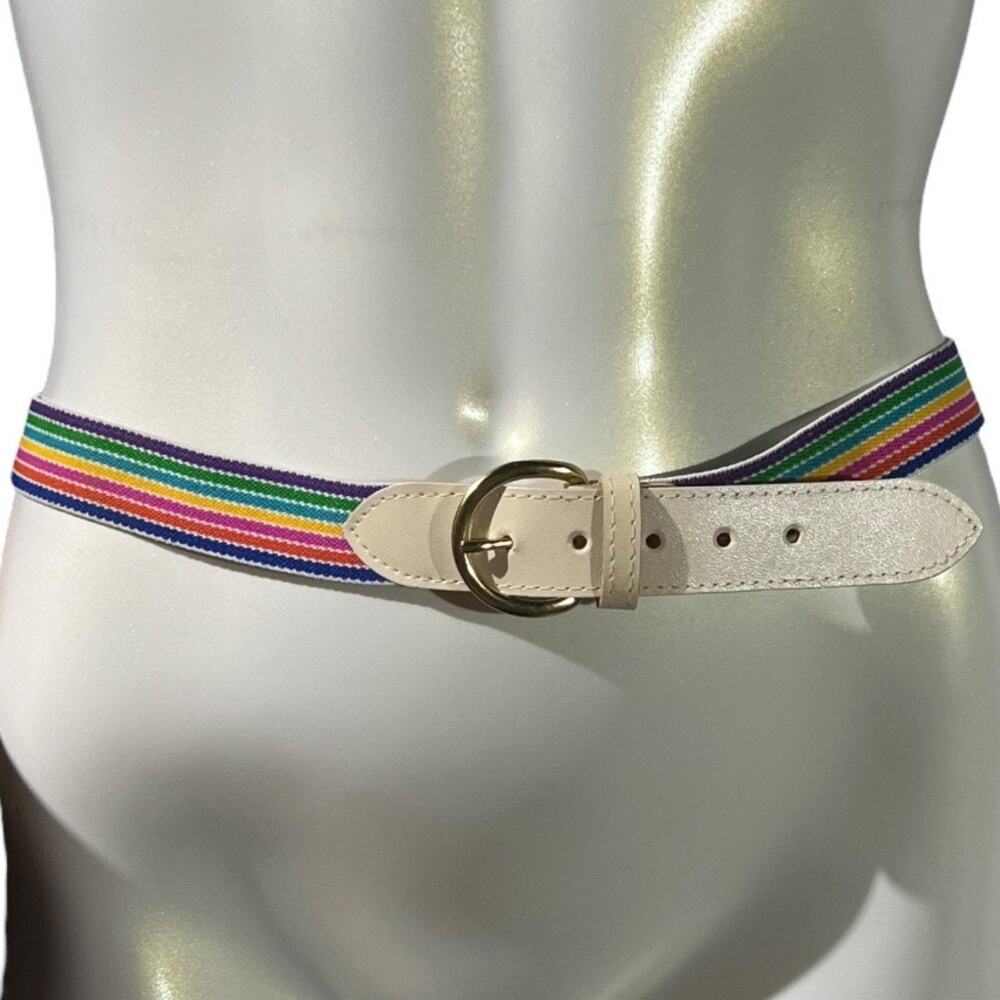 Unbranded 32-36 Inch Rainbow Striped Elastic Belt Vintage 80s